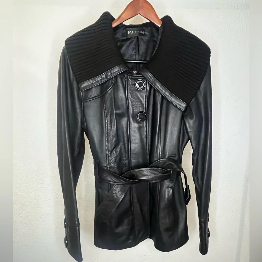Ruby & Oscar R&O Genuine Leather Belted Coat Women Sz S - Picture 1 of 5